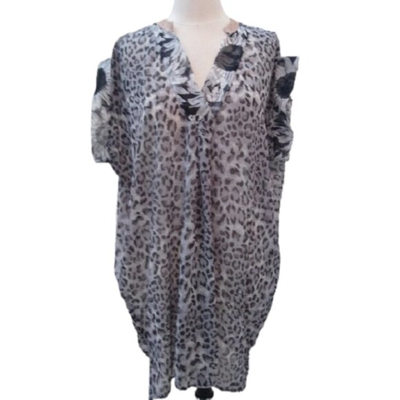 Adele Altman Roma Swim Cover-up, Black/White/Grey, size 1X - Picture 1 of 8